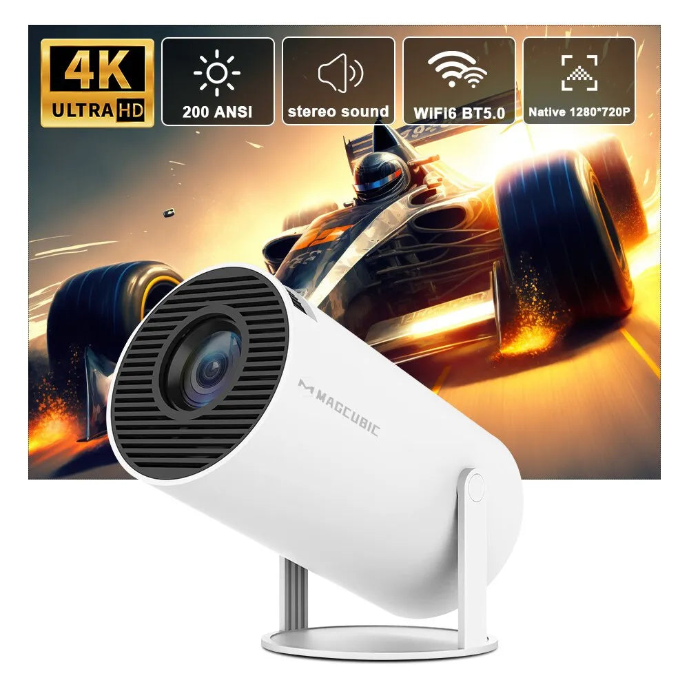Mini Projector,HY300 Portable Projector,4K/200 ANSI Projector with 2.4/5G  WiFi and Bluetooth.Auto Keystone Correction,40-130 Screen,180°